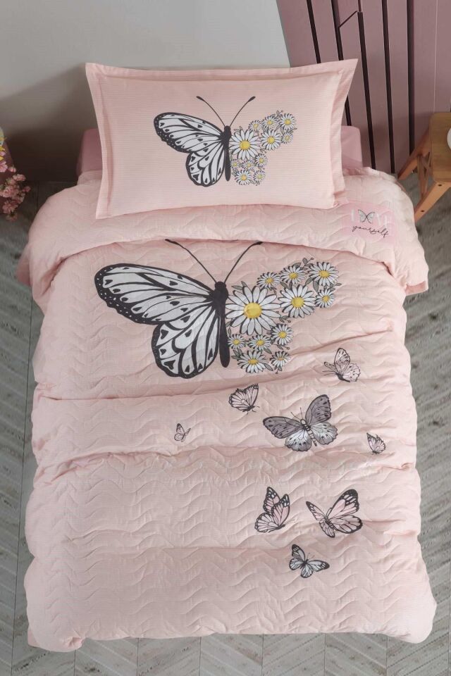 Clasy Ranforce 100% Pamuk Tek Kişilik Yatak Örtüsü CROWN V1 PEMBE