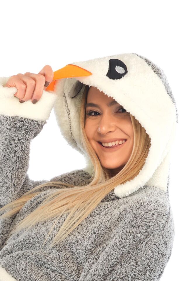 Penguen Nakışlı Kapşonlu Wellsoft Bornoz
