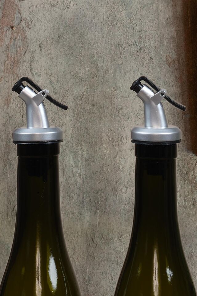 Amber | Ahşap Standlı 2'li 350 ml Zeytinyağı Sıvıyağ Şişesi Yağlık Yağdanlık