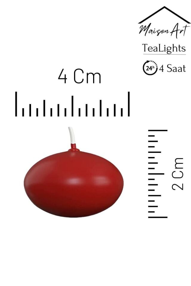 Float | Kırmızı 24 Adet Yüzen Mum | 4 Saat Yanan Tea Light Mum | Kokusuz Terapi Mumu