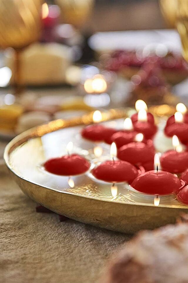 Float | Kırmızı 24 Adet Yüzen Mum | 4 Saat Yanan Tea Light Mum | Kokusuz Terapi Mumu