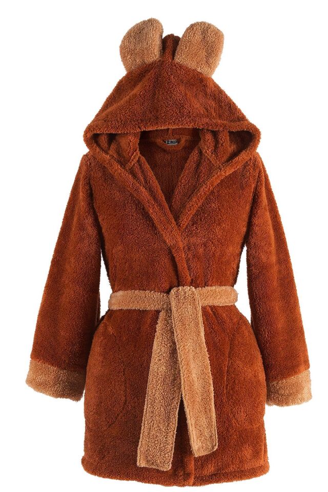 Fleece | Kapşonlu Wellsoft Peluş Sabahlık | Robdeşambr |  Bornoz Kahve