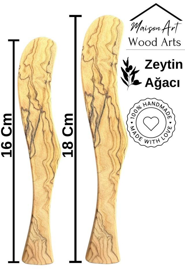 Zeytin Ağacı Tereyağ Bıçağı Seti | 2 Adet El Yapımı Ahşap Tereyağ Süreceği