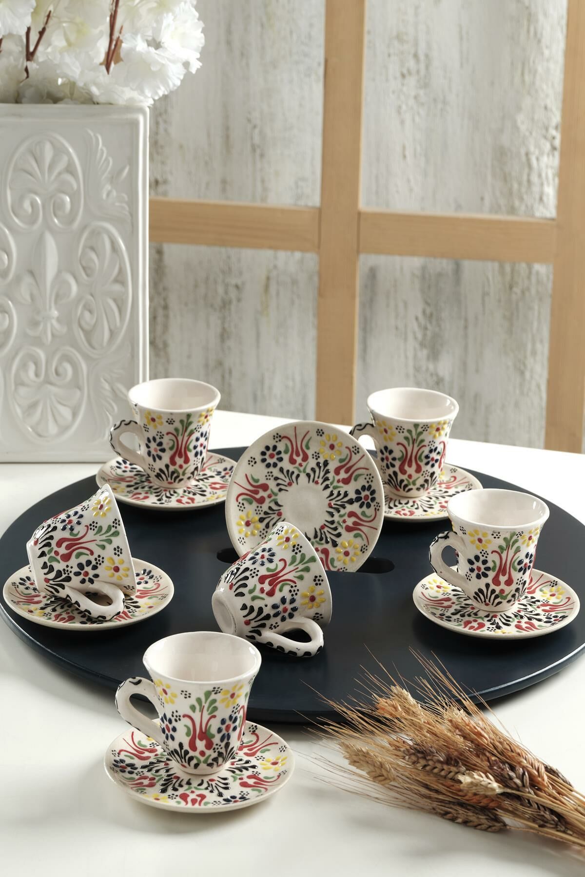 Vintage Kahve Fincan Takımı 6 Kişilik El Yapımı Türk Kahvesi Expresso Fincanı Seti