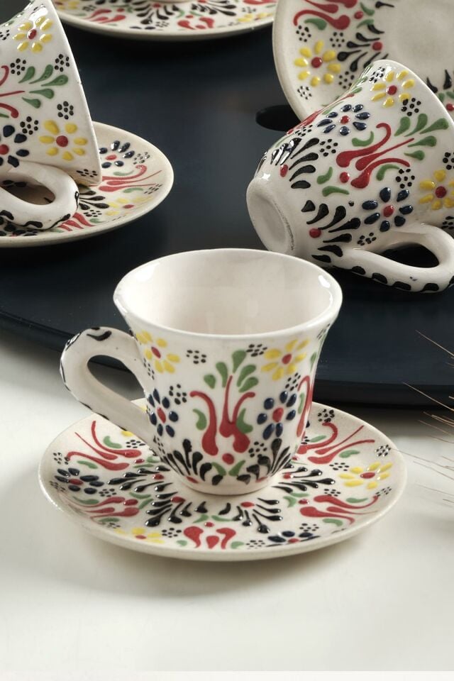 Vintage Kahve Fincan Takımı 6 Kişilik El Yapımı Türk Kahvesi Expresso Fincanı Seti