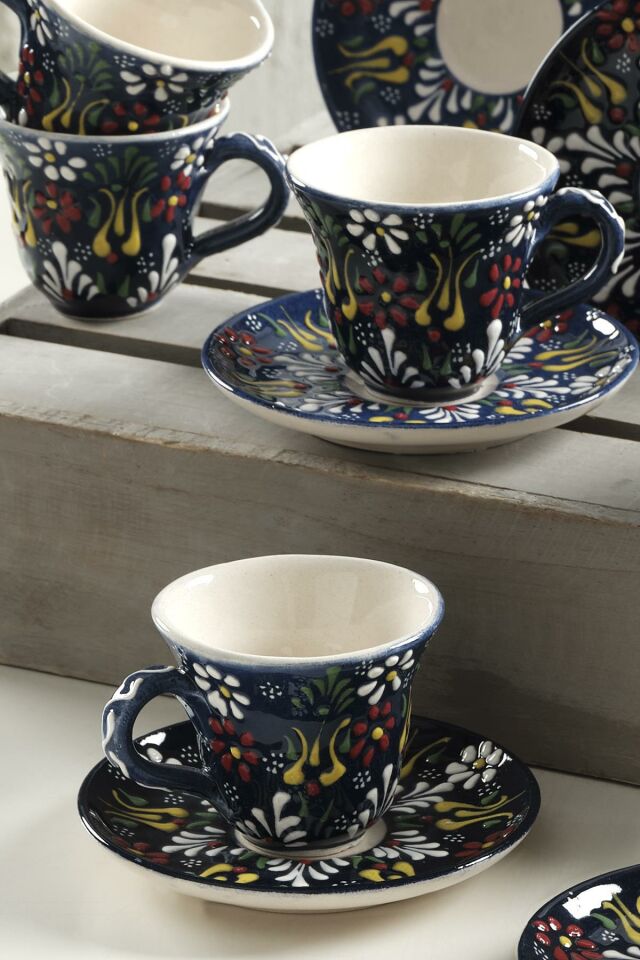 Vintage Kahve Fincan Takımı 6 Kişilik El Yapımı Türk Kahvesi Expresso Fincanı Seti