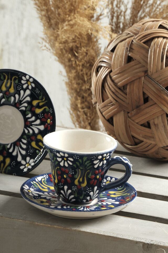 Vintage Kahve Fincan Takımı 6 Kişilik El Yapımı Türk Kahvesi Expresso Fincanı Seti