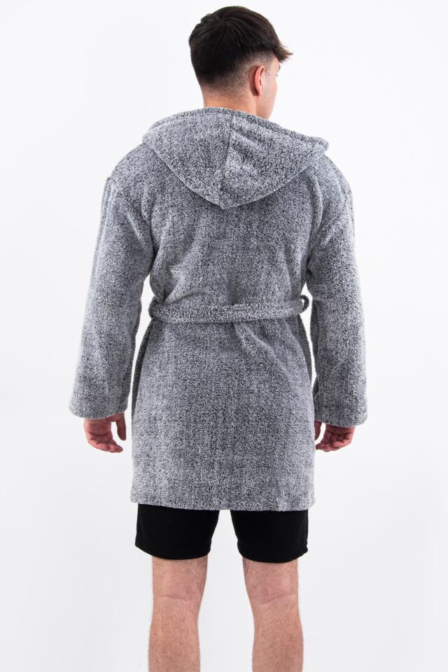 Plain Unisex Sabahlık Bornoz Wellsoft Peluş Kapşunlu Erkek Kadın Sabahlık