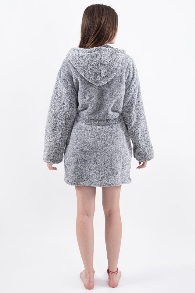 Plain Unisex Sabahlık Bornoz Wellsoft Peluş Kapşunlu Erkek Kadın Sabahlık