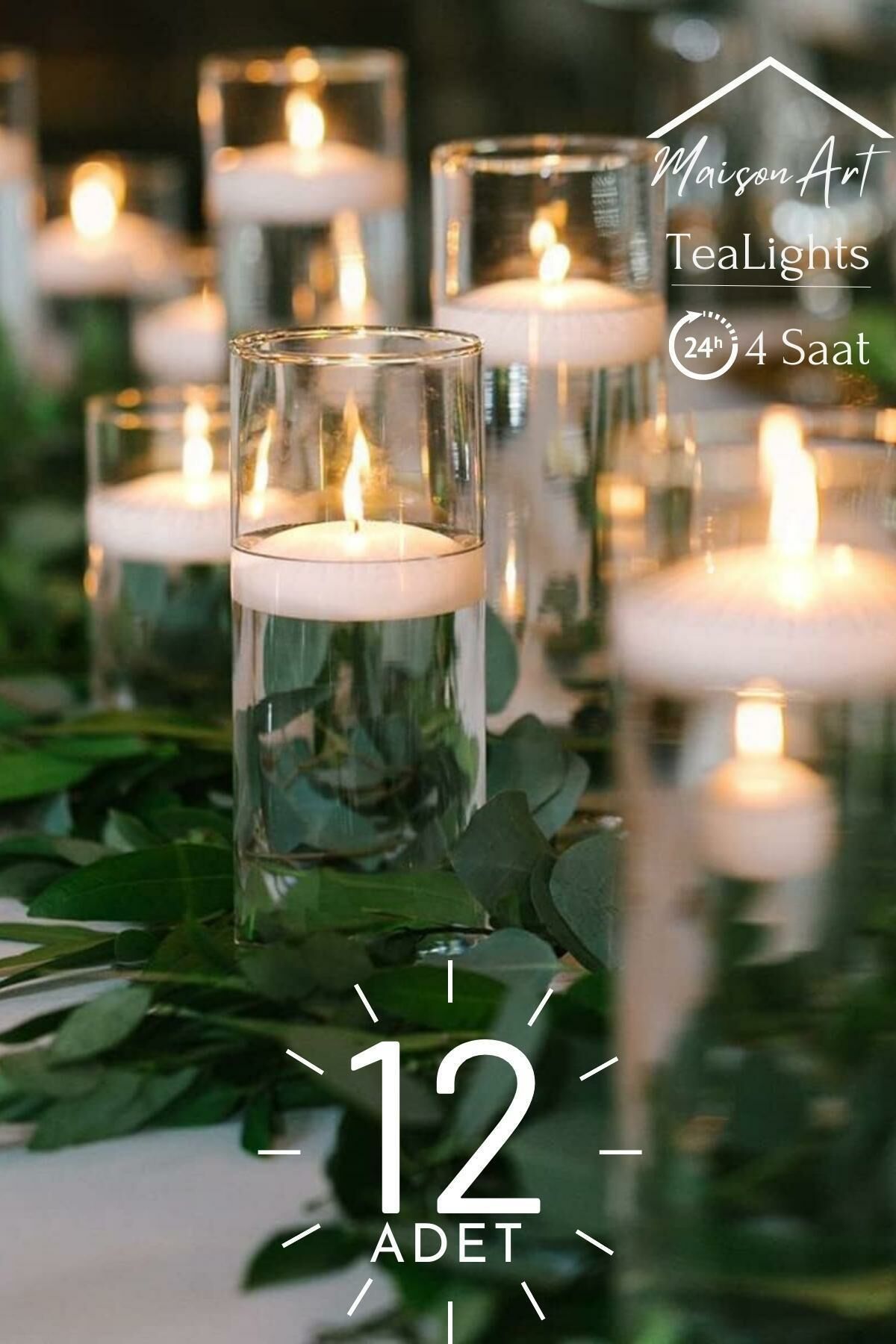 Float | Beyaz 12 Adet Yüzen Mum | 4 Saat Yanan Tea Light Mum | Kokusuz Terapi Mumu