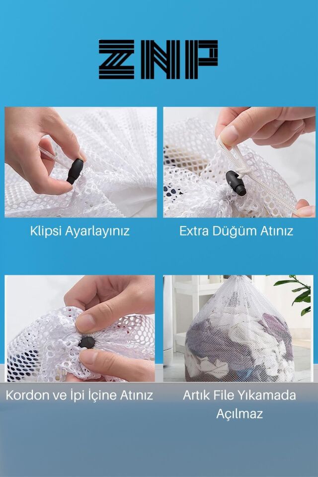 BBag | 3 Adet Çamaşır Yıkama Filesi İpli 60x80 Cm | Çorap Perde Filesi