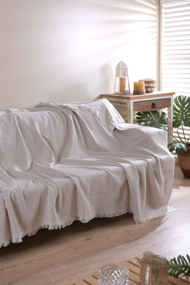 York | Koltuk Örtüsü 170x210 Cm | Natural Pamuklu Koltuk Şalı | Çekyat Örtüsü