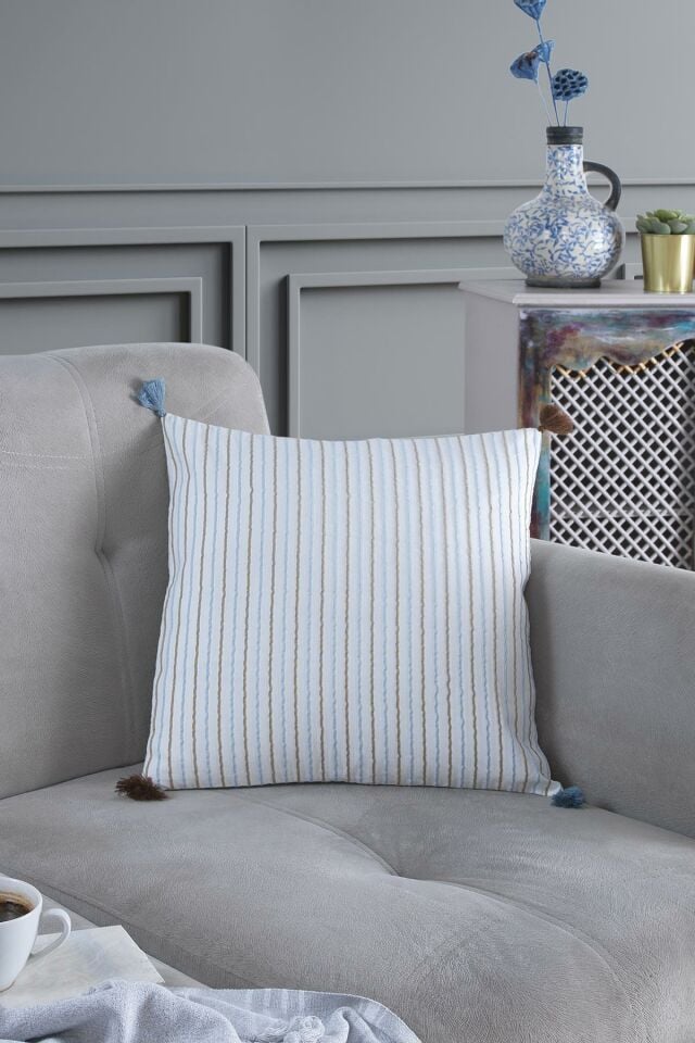 Pompoms 2'li Dekoratif Kırlent Kılıfı Yastık Kılıfı %100 Pamuklu 44x44 Cm