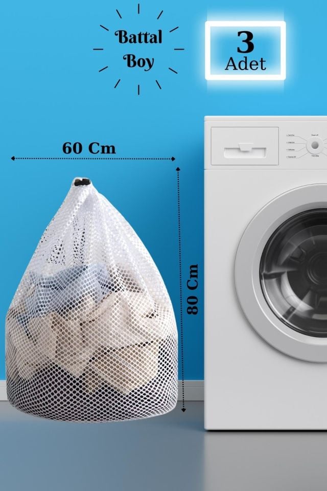 BBag | 3 Adet Çamaşır Yıkama Filesi İpli 60x80 Cm | Çorap Perde Filesi