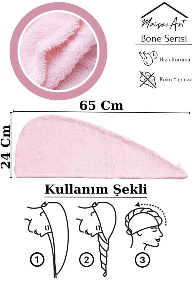 Pembe Saç Kurutma Bonesi | Saç Havlusu | Havuz Deniz Plaj Saç Kurulama Havlusu