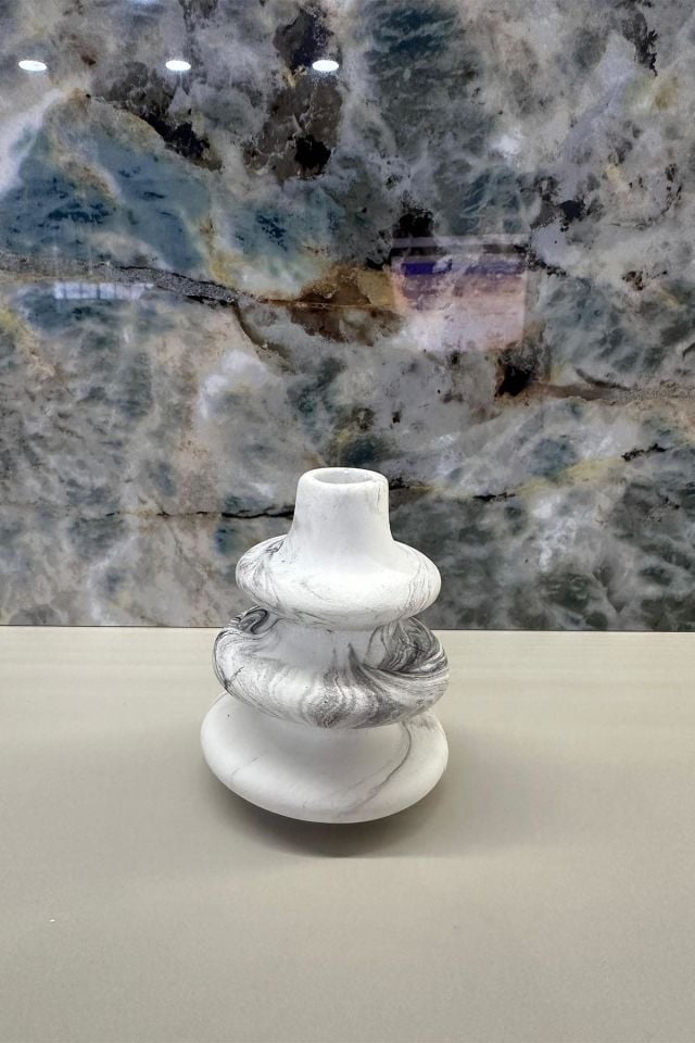 Mini Mermer Desen Konik Vazo Biblo 6X10 Cm