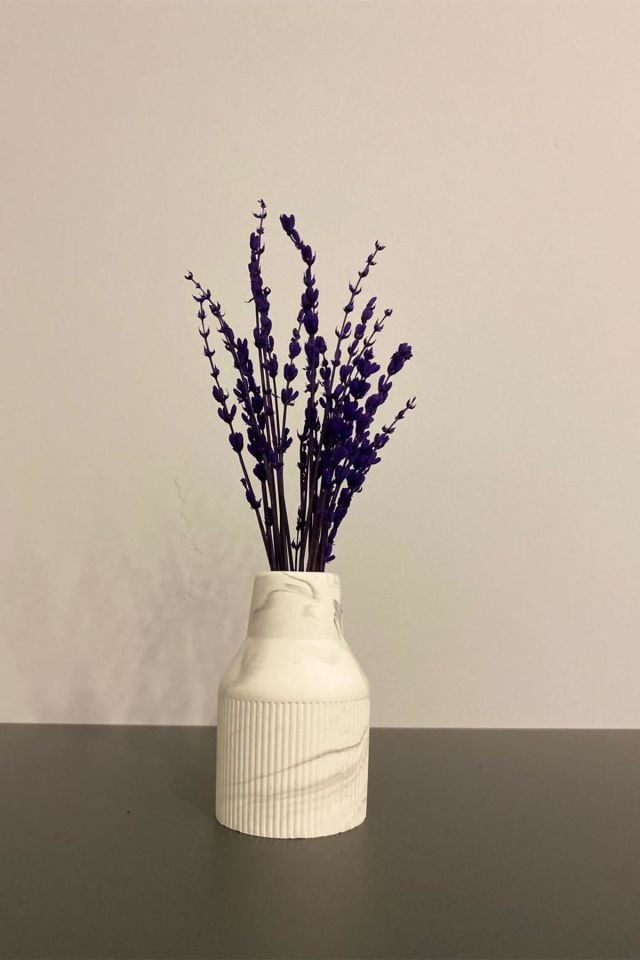 Mini Mermer Desen Çizgili İskandinav Vazo Biblo 7X10 Cm