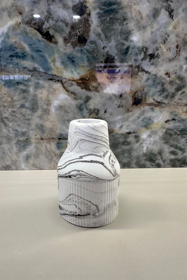 Mini Mermer Desen Çizgili İskandinav Vazo Biblo 7X10 Cm