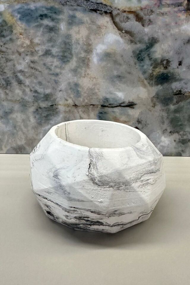 Prizma Mermer Desen Saksılık Çiçeklik Biblo 11X6 Cm