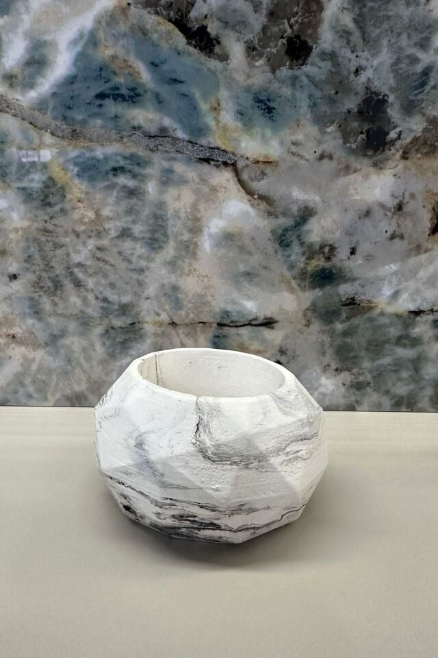 Prizma Mermer Desen Saksılık Çiçeklik Biblo 11X6 Cm
