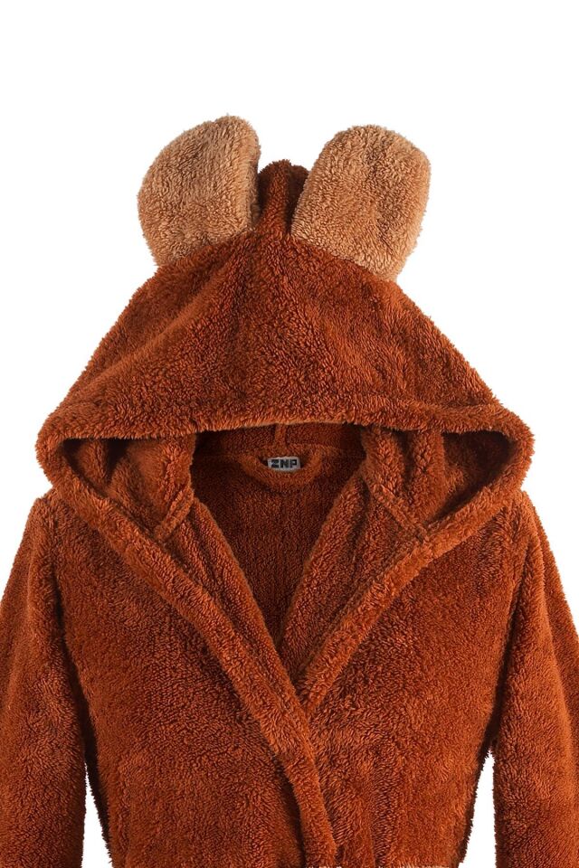 Fleece | Kapşonlu Wellsoft Peluş Sabahlık | Robdeşambr |  Bornoz Kahve