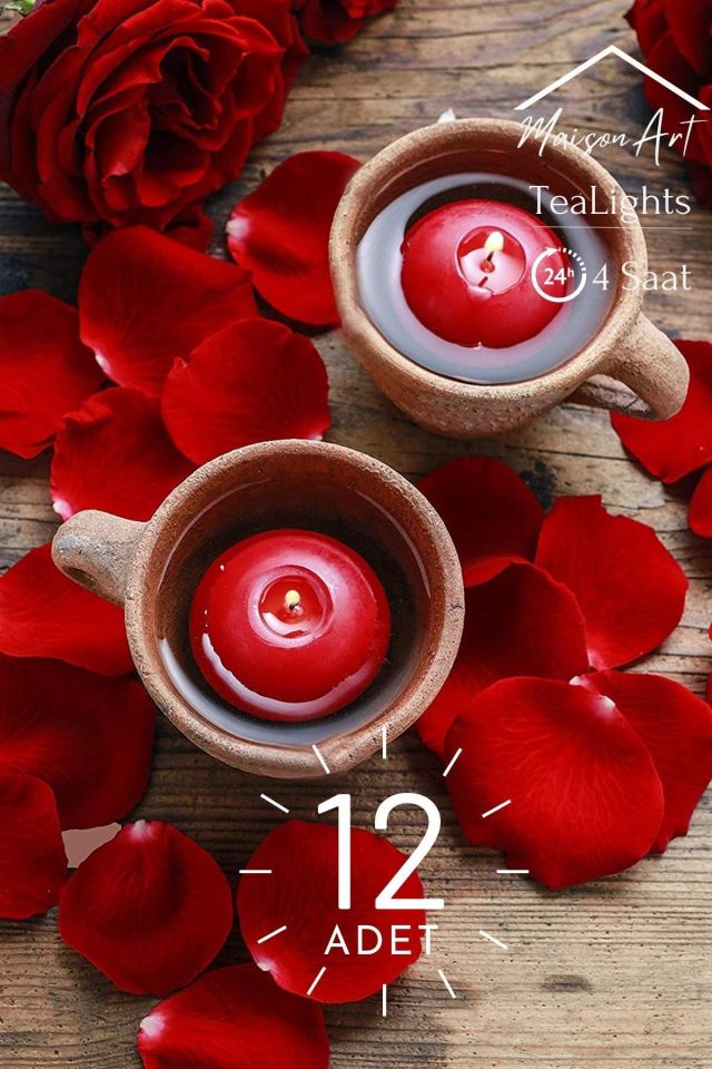 Float | Kırmızı 12 Adet Yüzen Mum | 4 Saat Yanan Tea Light Mum | Kokusuz Terapi Mumu
