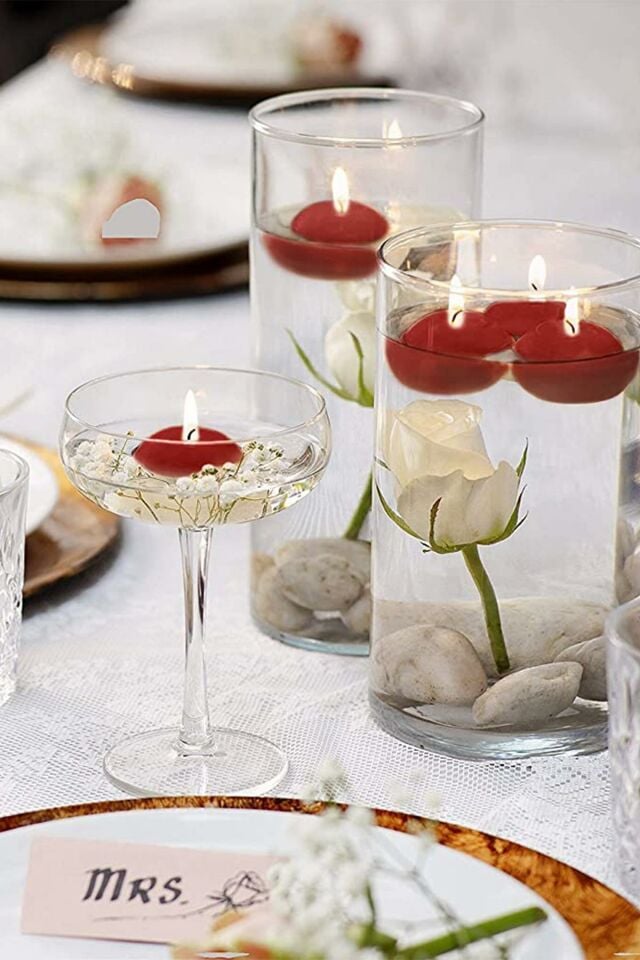 Float | Kırmızı 24 Adet Yüzen Mum | 4 Saat Yanan Tea Light Mum | Kokusuz Terapi Mumu