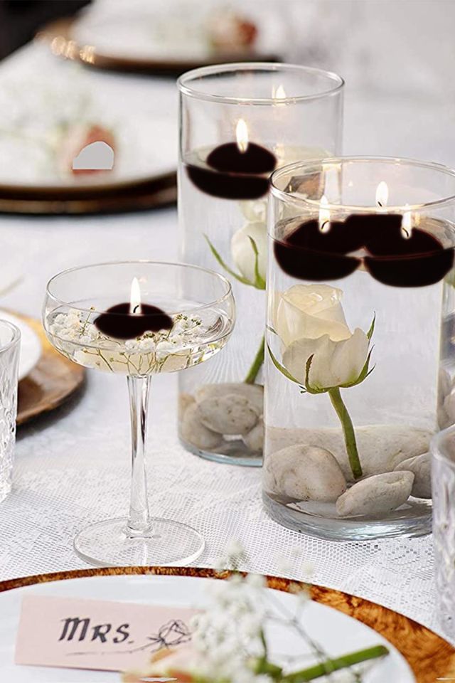 Float | Siyah 12 Adet Yüzen Mum | 4 Saat Yanan Tea Light Mum | Kokusuz Terapi Mumu