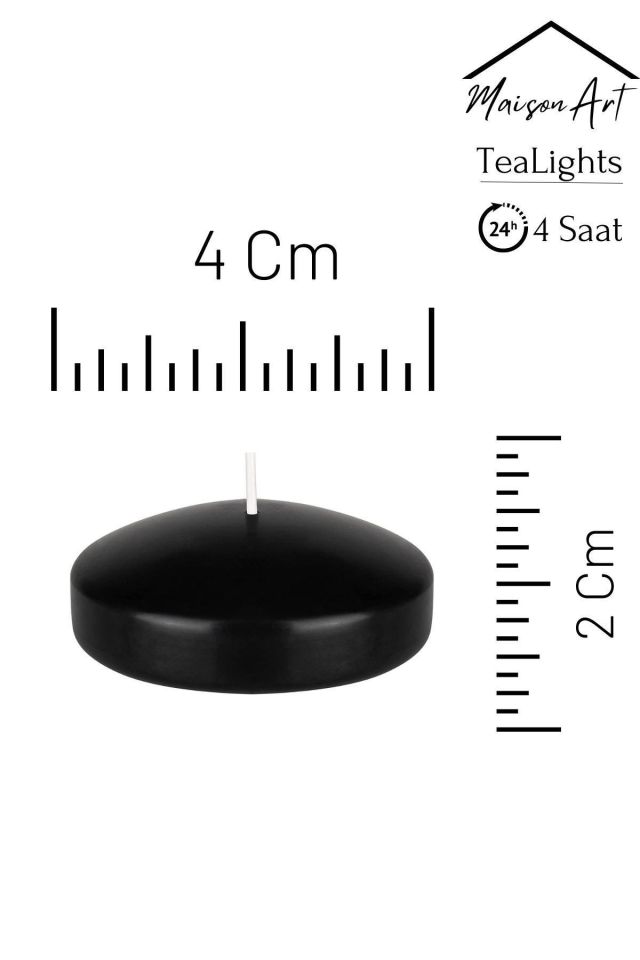 Float | Siyah 24 Adet Yüzen Mum | 4 Saat Yanan Tea Light Mum | Kokusuz Terapi Mumu