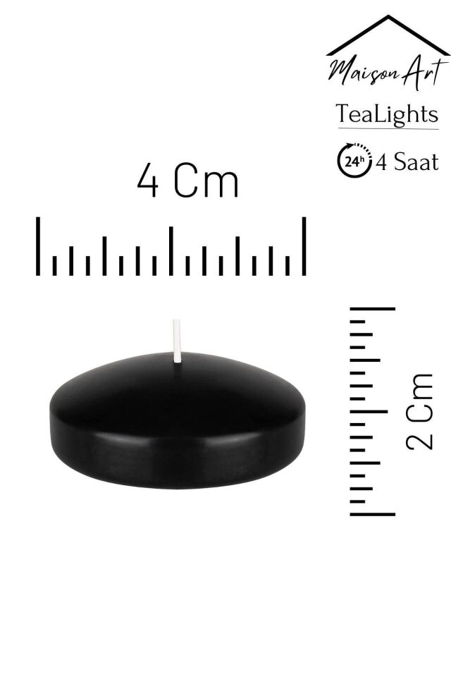 Float | Siyah 24 Adet Yüzen Mum | 4 Saat Yanan Tea Light Mum | Kokusuz Terapi Mumu
