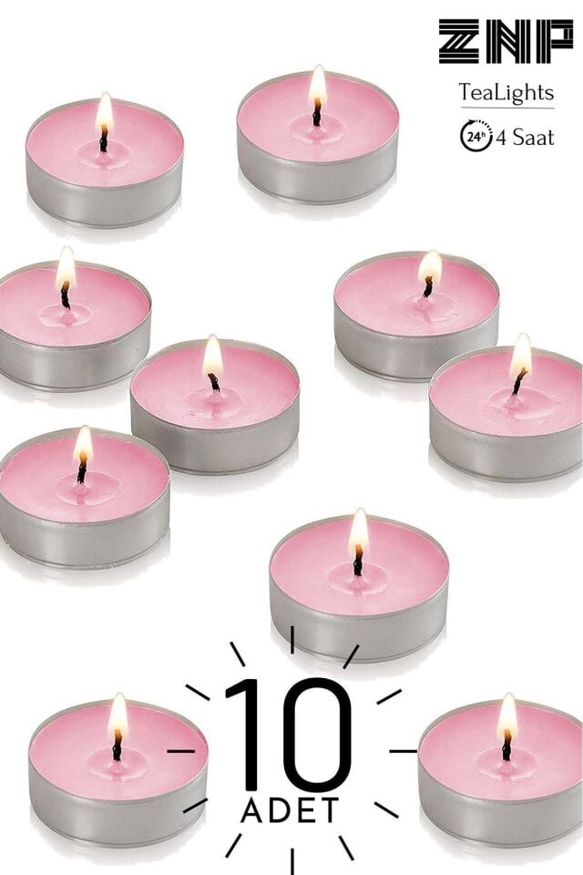10 Adet | Gül Kokulu Tealight Mum | 4 Saat Yanar | Dekoratif Mumluk Mumu