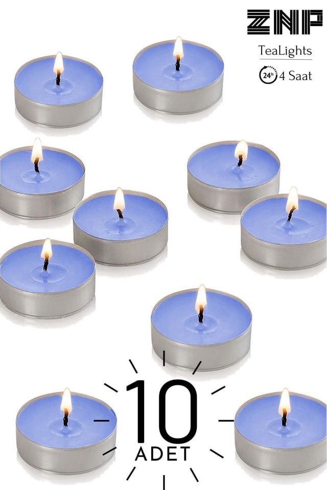 10 Adet | Okyanus Kokulu Tealight Mum | 4 Saat Yanar | Dekoratif Mumluk Mumu