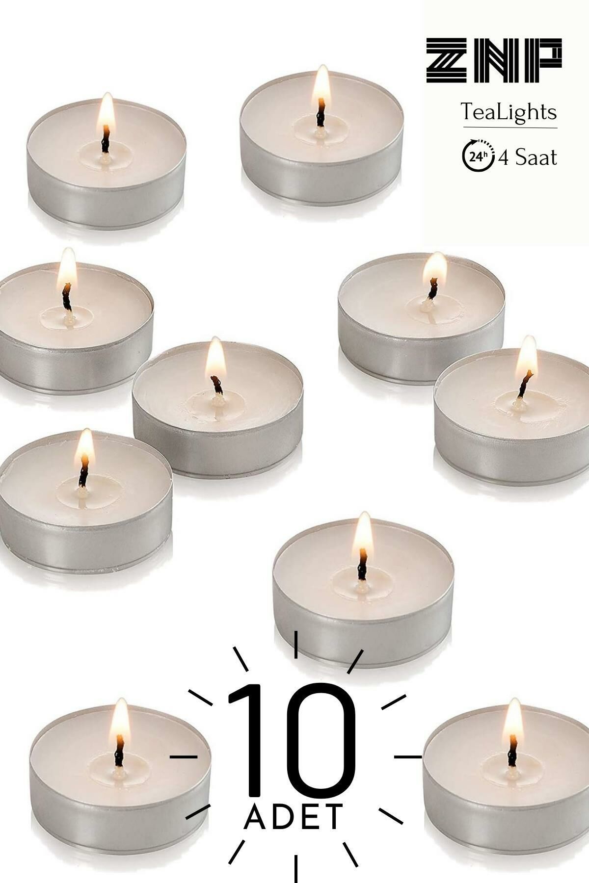 10 Adet | Vanilya Kokulu Tealight Mum | 4 Saat Yanar | Dekoratif Mumluk Mumu