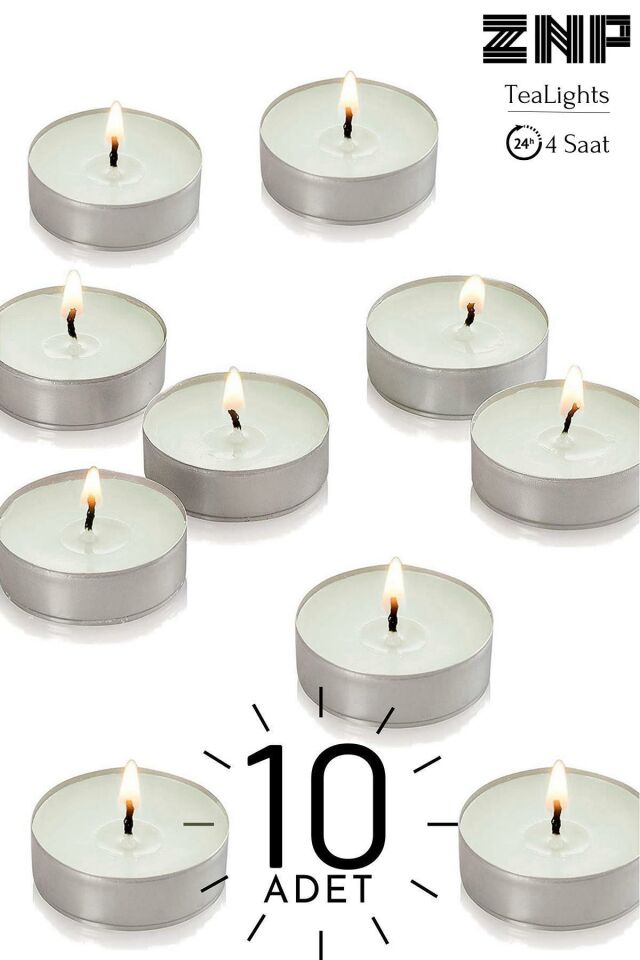 10 Adet | Yasemin Kokulu Tealight Mum | 4 Saat Yanar | Dekoratif Mumluk Mumu