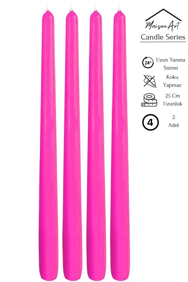 Şamdan Mumu | 4 Adet | Pembe Renk Konik Şamdan Mumu