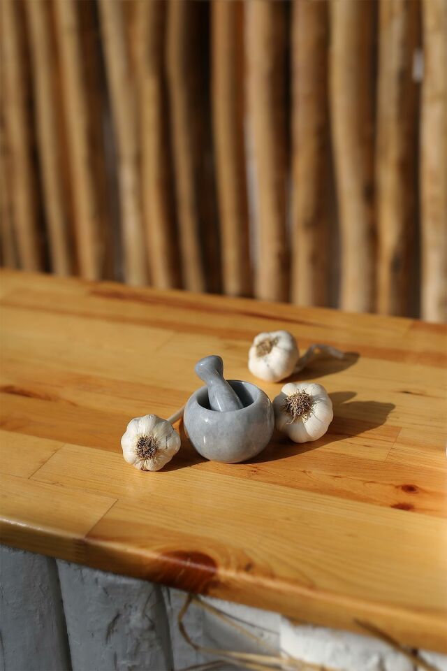 Mermer Havan Seti Küçük Boy Doğaltaş Mermer Havan Seti 8 x 8 Cm Gri