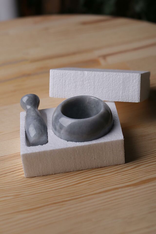 Mermer Havan Seti Küçük Boy Doğaltaş Mermer Havan Seti 8 x 8 Cm Gri