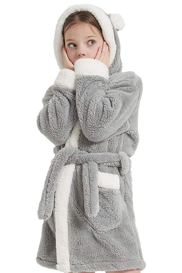 Bunny Kapşonlu Unisex Wellsoft Çocuk Peluş Sabahlık | Bornoz Mint - 8-10
