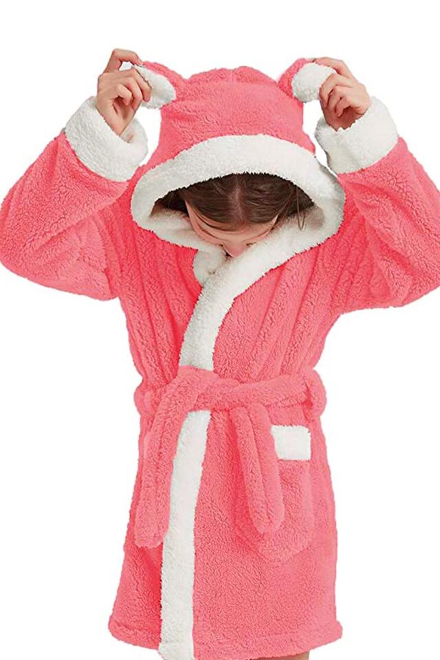 Bunny Kapşonlu Unisex Wellsoft Çocuk Peluş Sabahlık | Bornoz Mint - 8-10