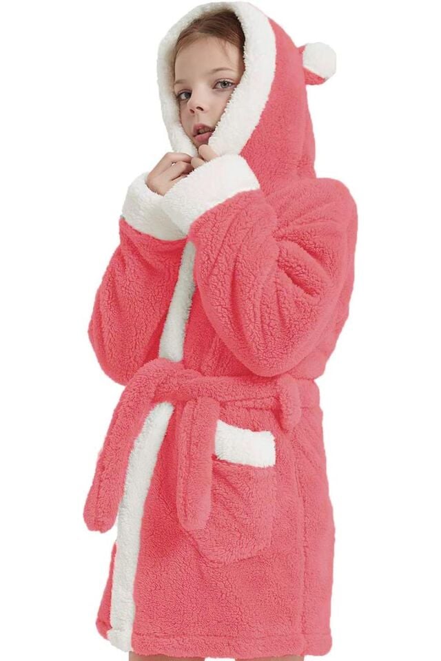 Bunny Kapşonlu Unisex Wellsoft Çocuk Peluş Sabahlık | Bornoz Mint - 8-10