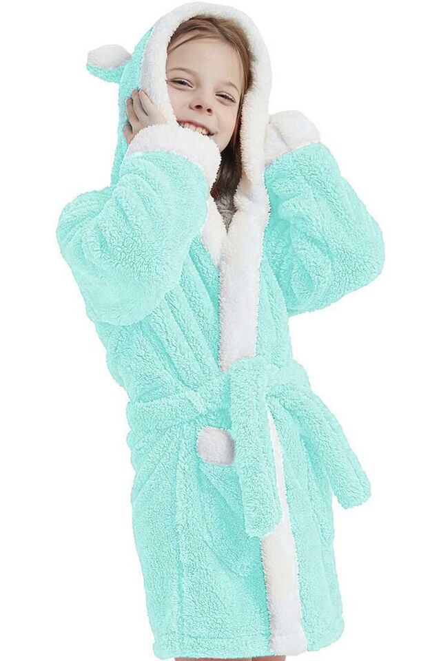 Bunny Kapşonlu Unisex Wellsoft Çocuk Peluş Sabahlık | Bornoz Mint - 8-10