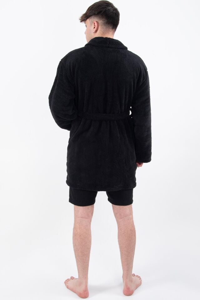 Rob | Wellsoft Peluş Erkek Sabahlık Polar | Robdeşambr | Bornoz Siyah - S/M