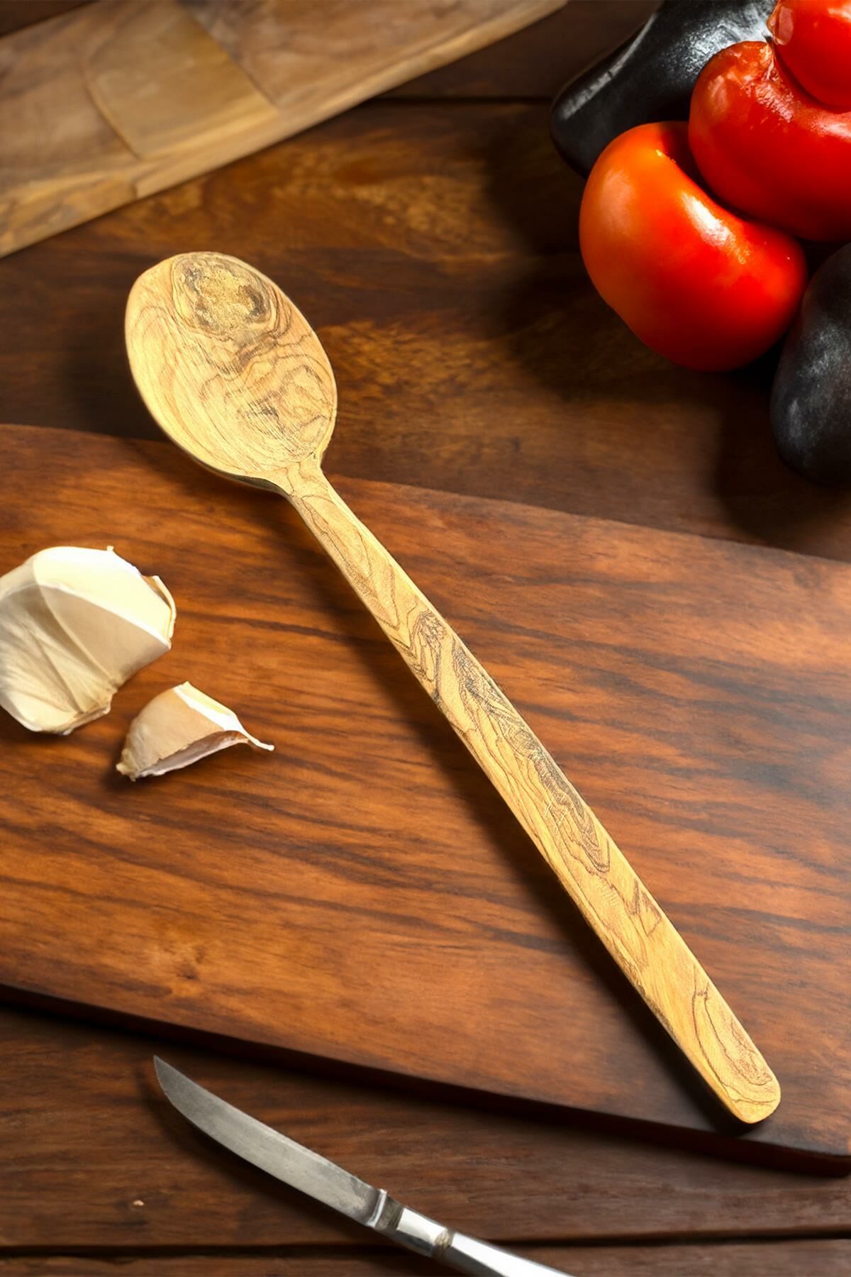 Zeytin Ağacı Kaşık 28 Cm | El Yapımı Ahşap Kaşık Doğal Ağaç