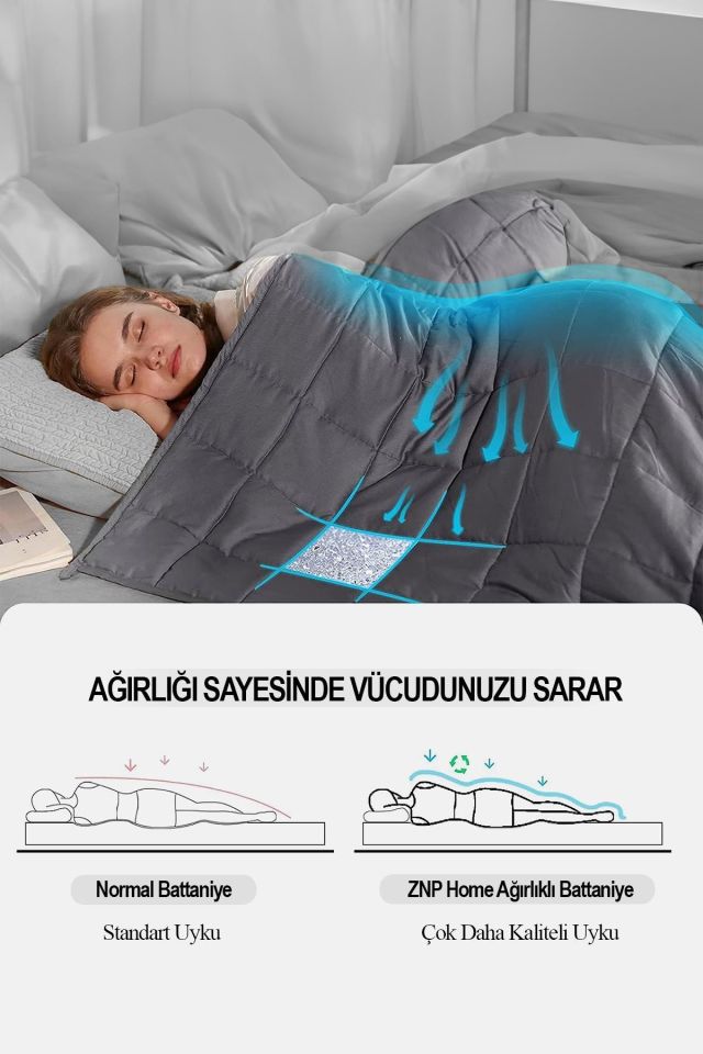 %100 Pamuk Çift Kişilik Ağırlıklı Terapi Yorganı | Battaniyesi 10 Kg 195x215 Cm