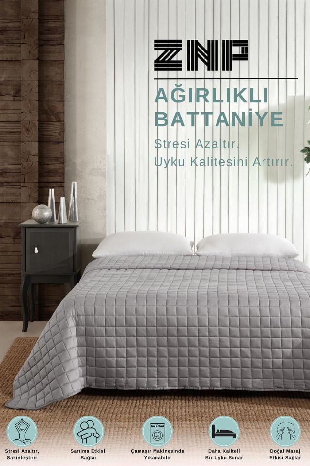 %100 Pamuk Çift Kişilik Ağırlıklı Terapi Yorganı | Battaniyesi 10 Kg 195x215 Cm