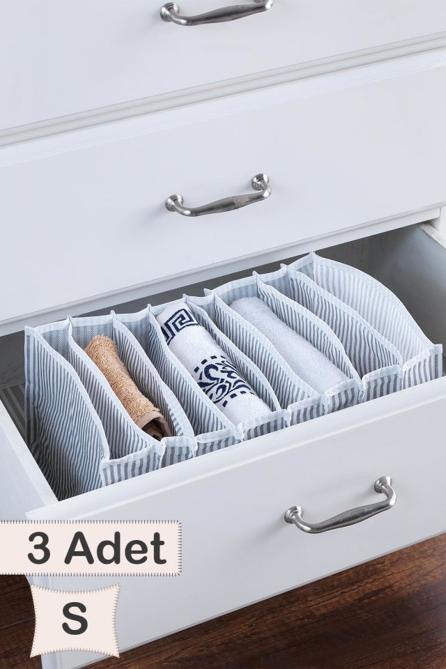 3 Adet-S | 8 Bölmeli Çekmece İçi Düzenleyici | Organizer Beyaz/Gri