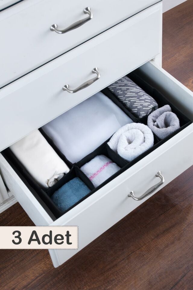 3 Adet | 7 Bölmeli Çekmece İçi Düzenleyici | Organizer Siyah