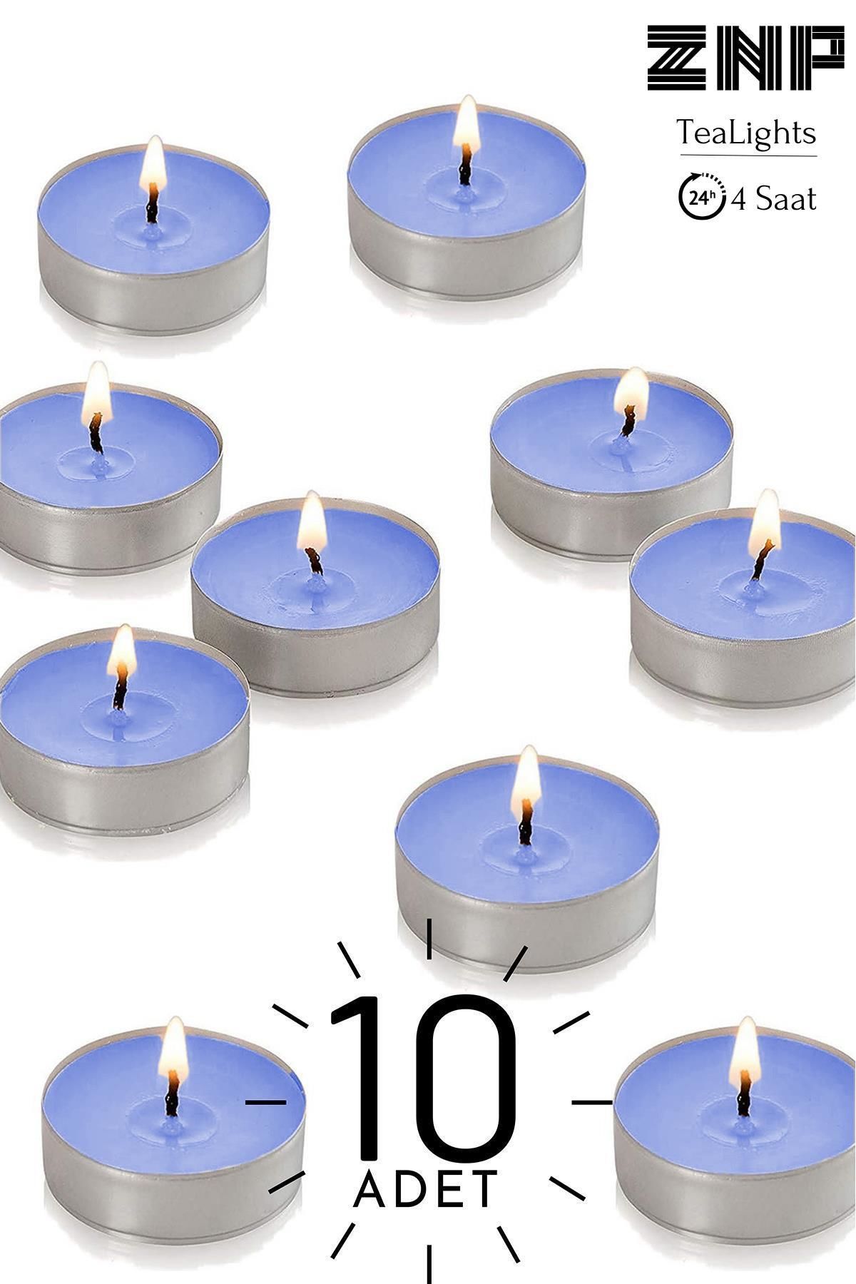10 Adet | Okyanus Kokulu Tealight Mum | 4 Saat Yanar | Dekoratif Mumluk Mumu
