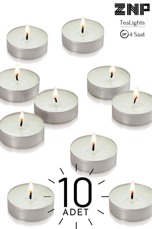 10 Adet | Yasemin Kokulu Tealight Mum | 4 Saat Yanar | Dekoratif Mumluk Mumu