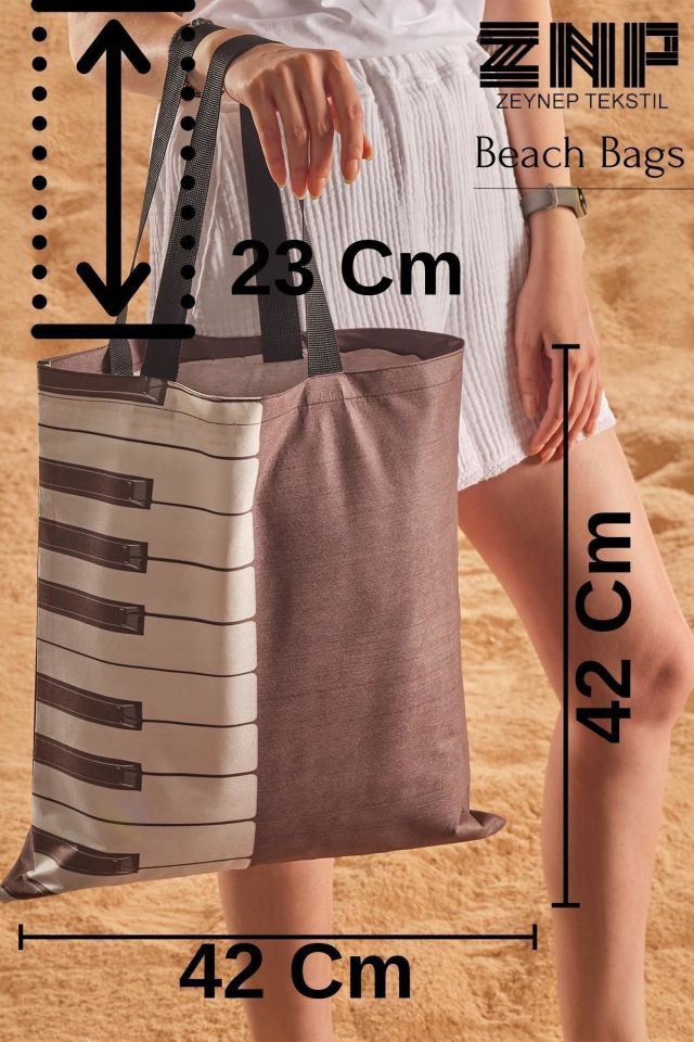 Piano Desen Baskılı Plaj Çantası